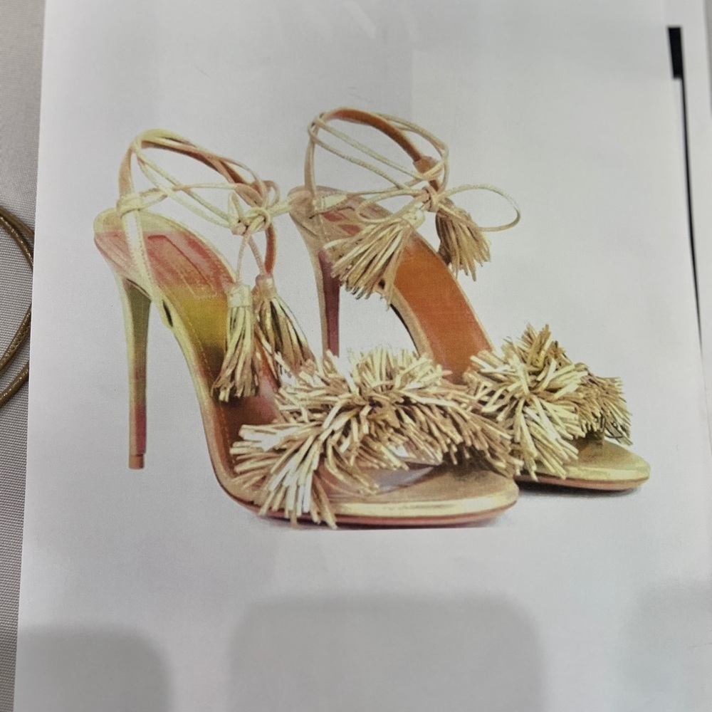 Aquazzura Gold Tassel Suede Lace-Up Sandal Heels | Made in Italy